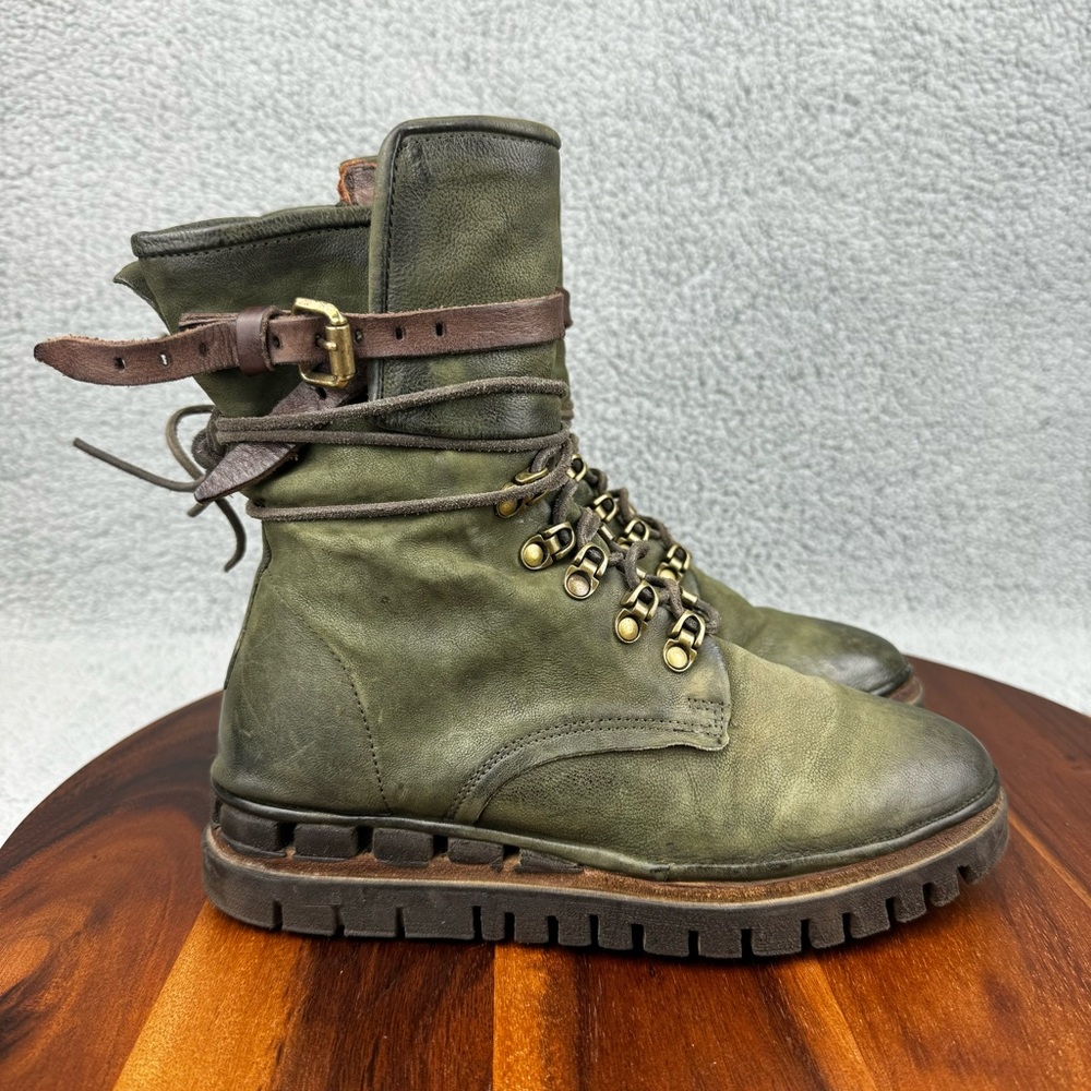 A.S.98 Olive Lace-Up Boots with Brown Straps